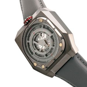 NWT All Grey Automatic Genuine Leather Band Watch